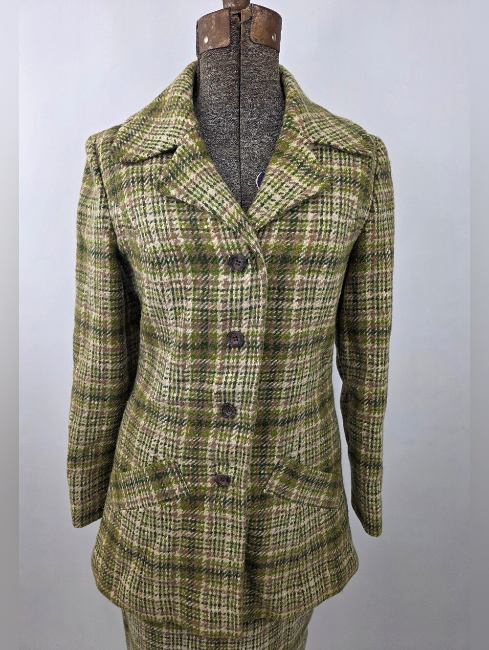 Pendelton Vintage 60's Women's Green Plaid 100% Wool 2-Piece Blazer Skirt Set 8 - Picture 2 of 11